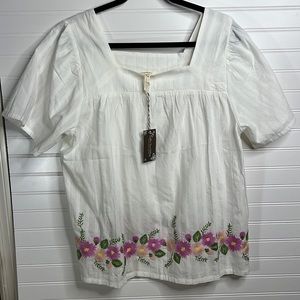 Matilda Jane Enchanted Garden Best-Dressed Embroidered Blouse Top Large NWT